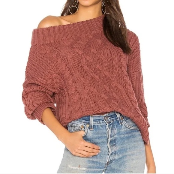 J.o.a. Los Angeles Chunky Cable Knit Sweater Mauve - Picture 2 of 11